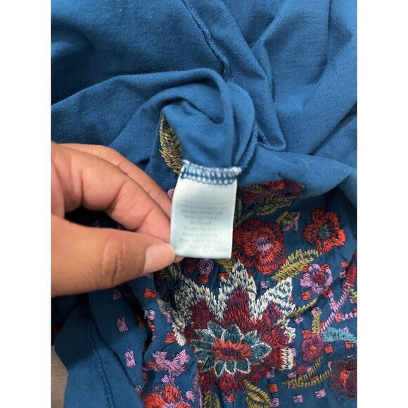 Johnny Was Embroidered Draped Neck Short Dress Cotton Women Large 3/4 Sleeve - Picture 9 of 12